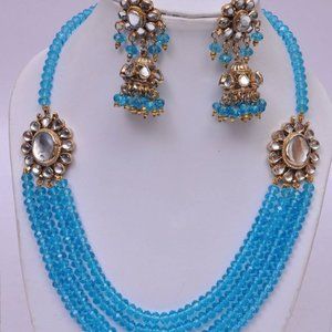 Baby Blue Layered Designer Necklace with Jhumka